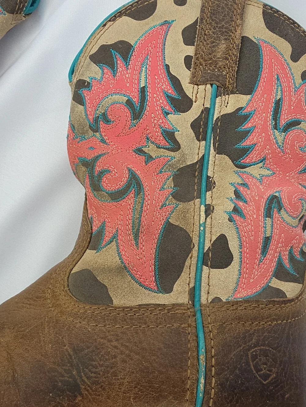 ARIAT Kid's Lonestar Western Cowgirl Pull On Mid-Calf Teal Pink Stitched Boots 1